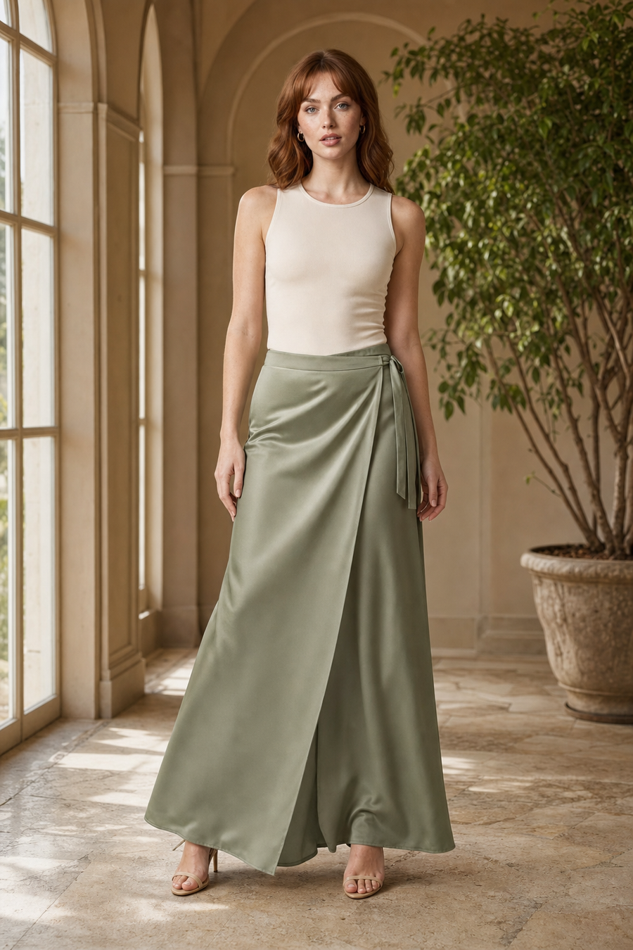 Sage 14 wrap skirt product hero