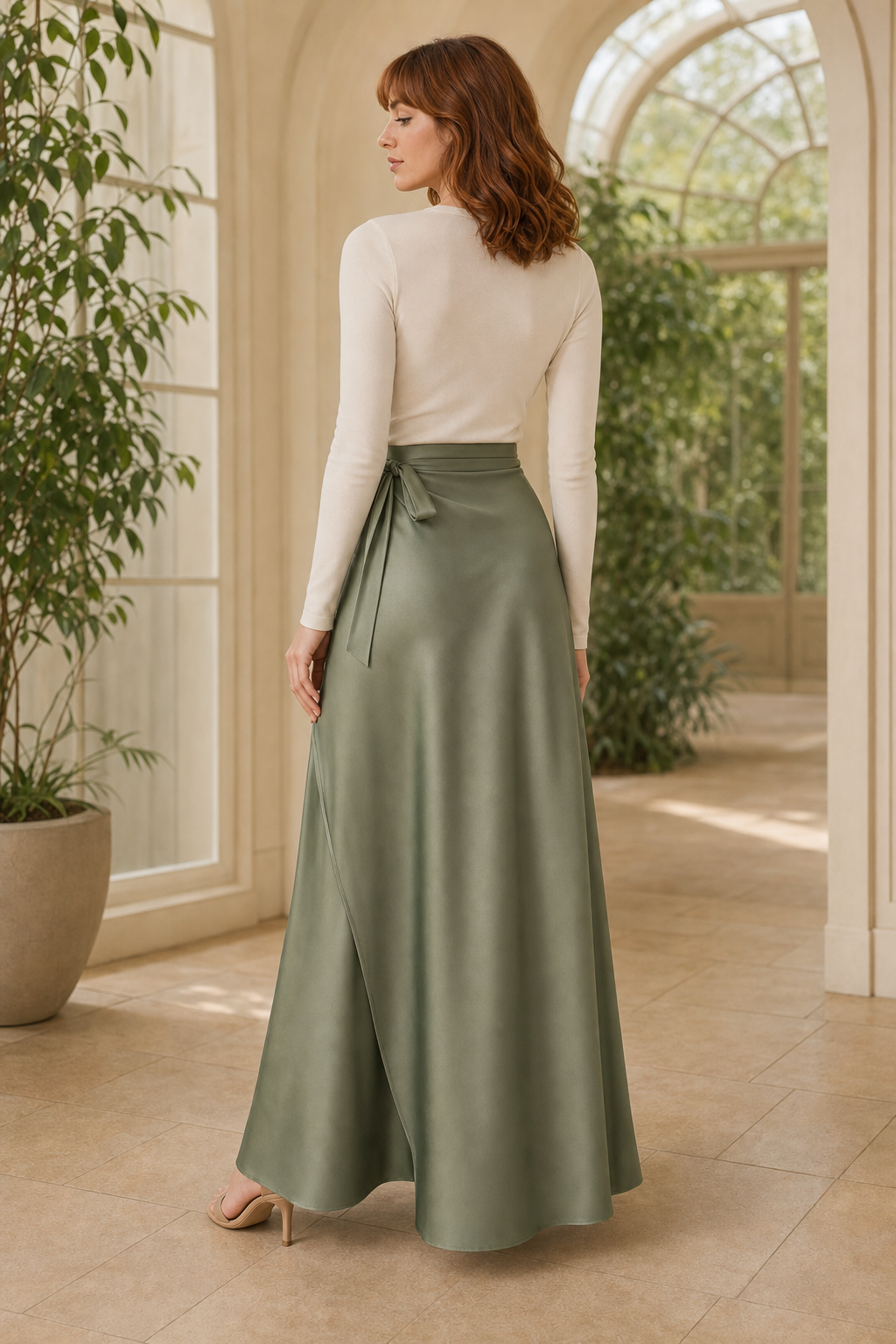 Sage 44 wrap skirt back or construction