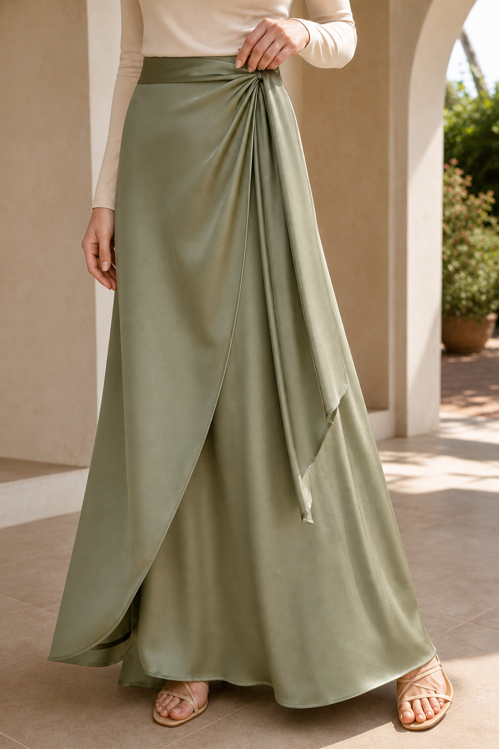 Sage 54 wrap skirt fabric detail