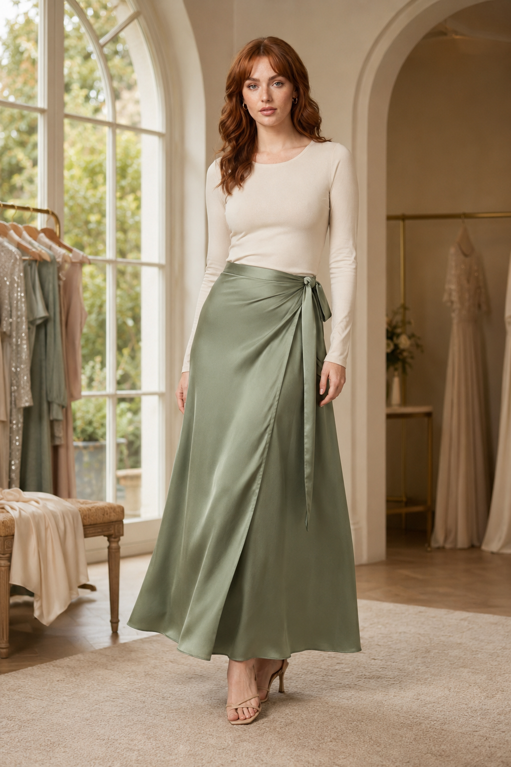 Sage 74 wrap skirt product hero